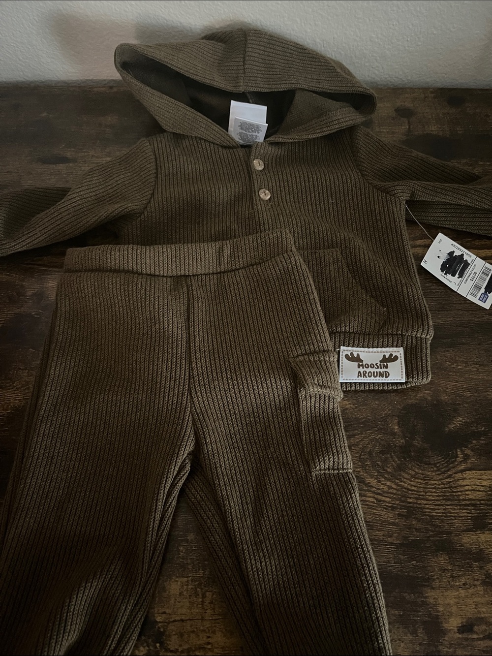 Infant Ribbed Hoodie & Pants Set - Brown